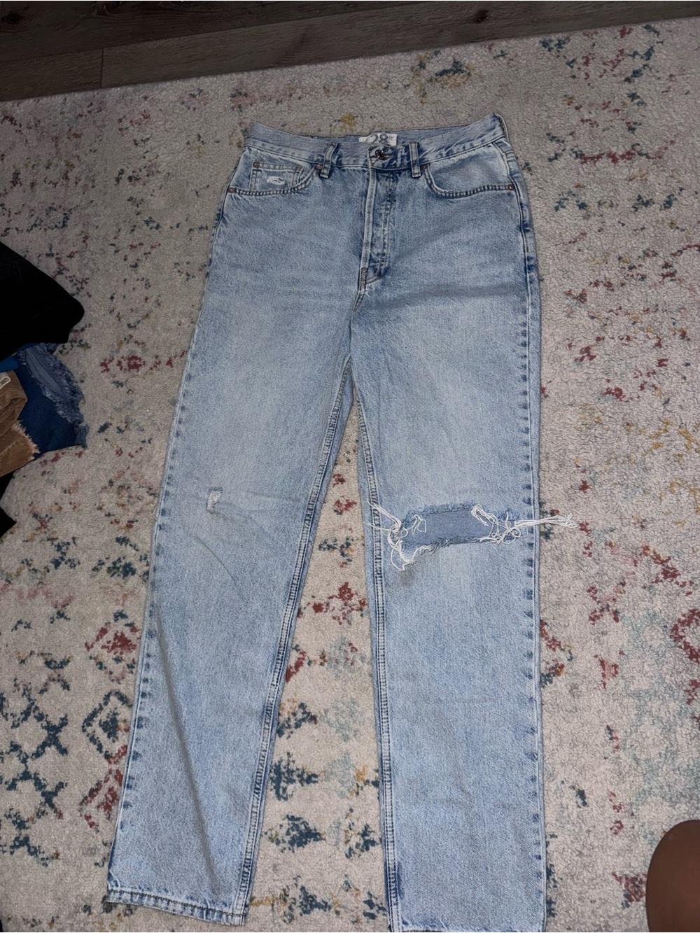 Women's Light Blue Straight Leg Distressed Jeans